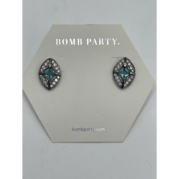 Bomb Party Starlight Dreams Seafoam Tourmaline Rhodium Plating Stud Earrings New - Picture 1 of 7